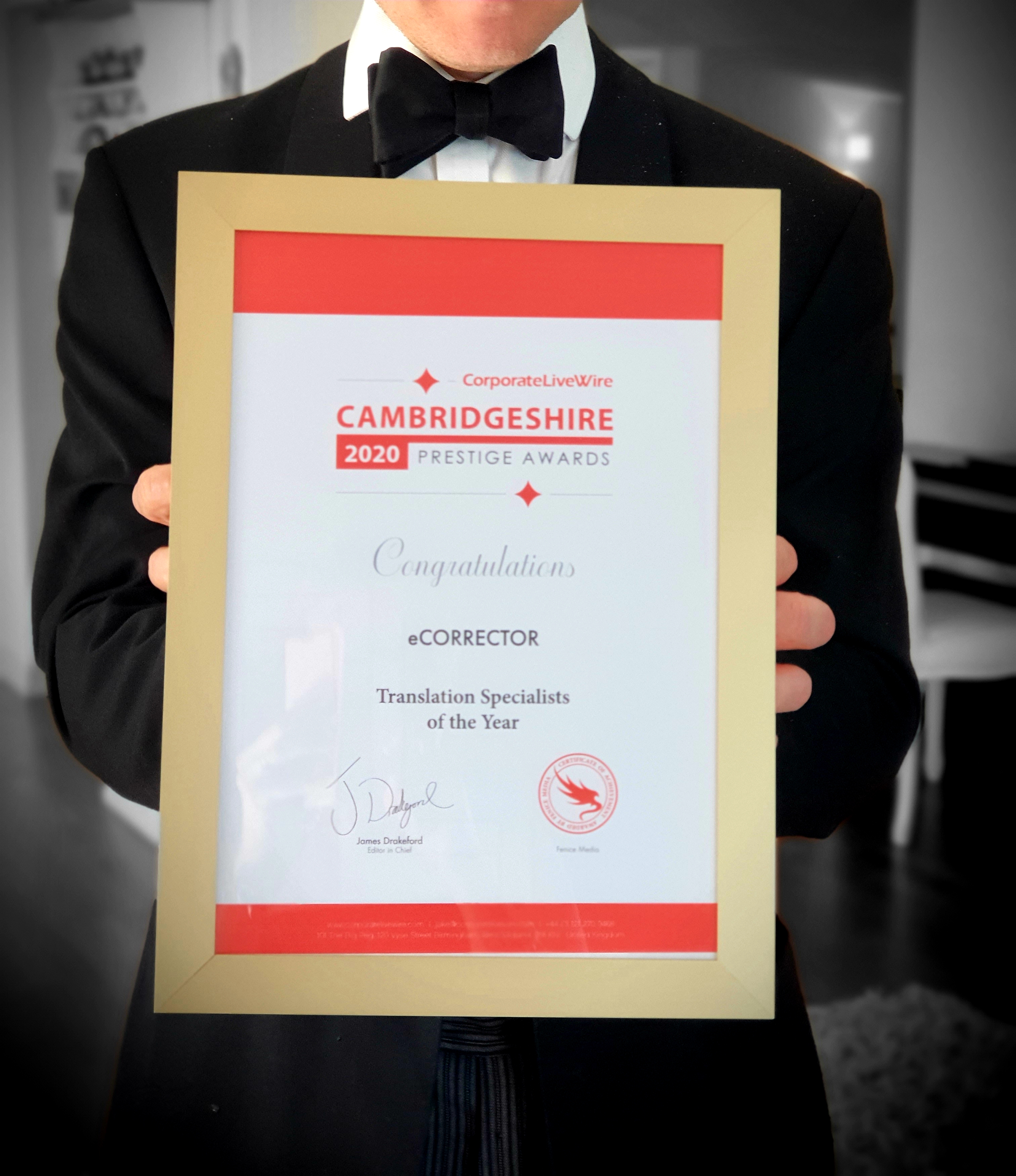 Cambridgeshire Prestige Awards 2020 for eCORRECTOR! ? eCORRECTOR